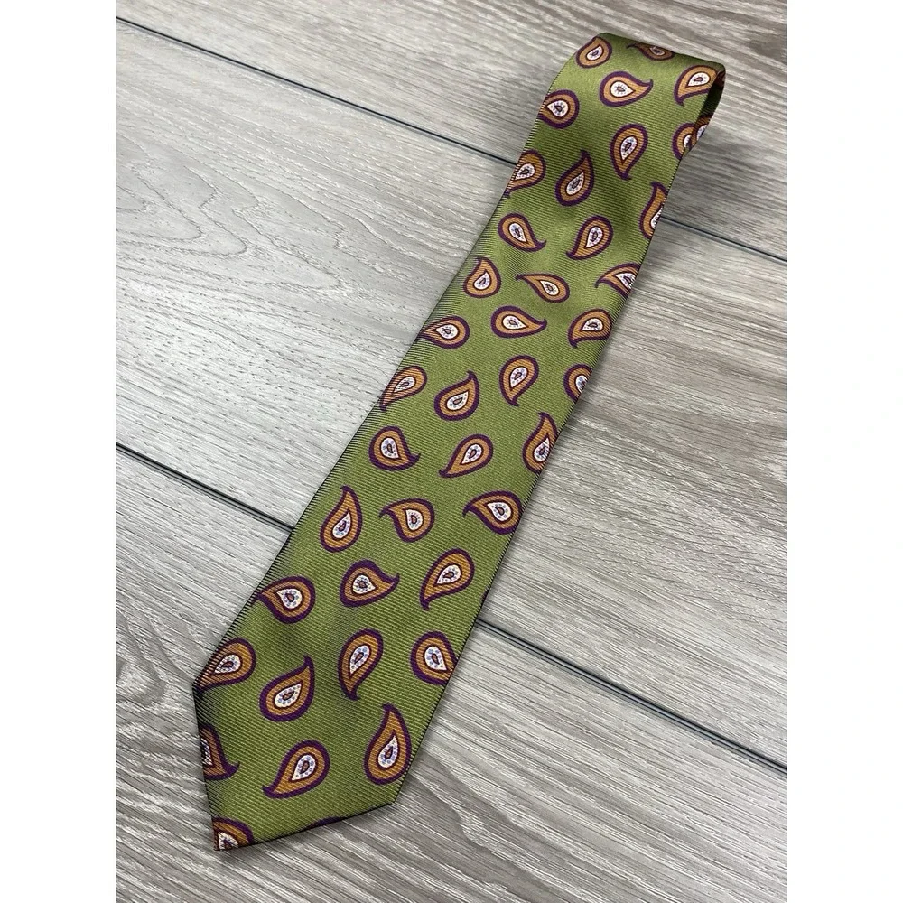 Altea Milano Men's Silk Paisley Pattern Necktie Green 3.5